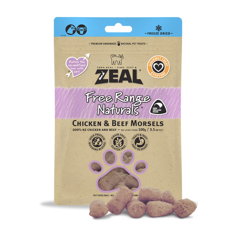 Zeal - Dried Chicken & Beef Morsels (100g) - PetHaus General Trading LLC