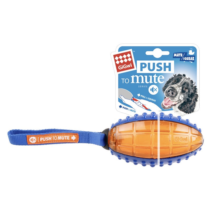 GiGwi - Push to Mute Rugby Ball ( Blue/Orange Solid/Transparent )