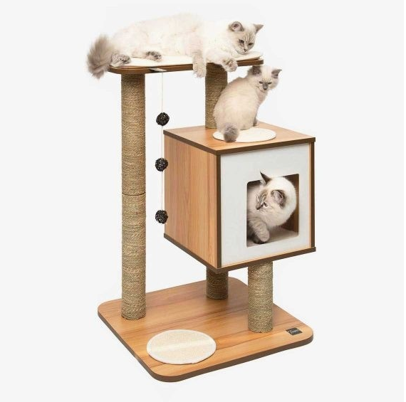 Vesper - Premium Cat Furniture V-Base - Walnut - PetHaus General Trading LLC