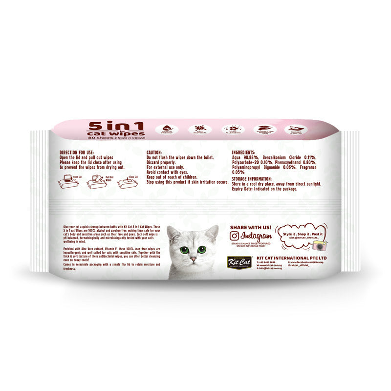 Kit Cat 5-in-1 Cat Wipes BABY POWDER Scented - PetHaus General Trading LLC