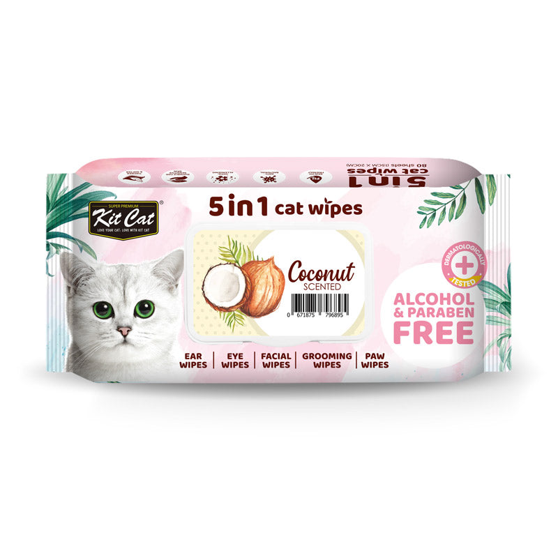 Kit Cat 5-in-1 Cat Wipes COCONUT Scented - PetHaus General Trading LLC